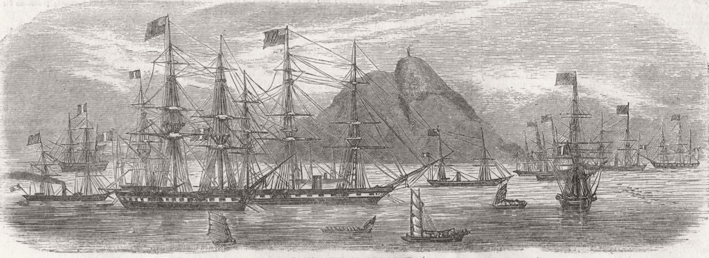 IRAQ. The French fleet at the Bocca Tigris, Guangdong river 1858 old print